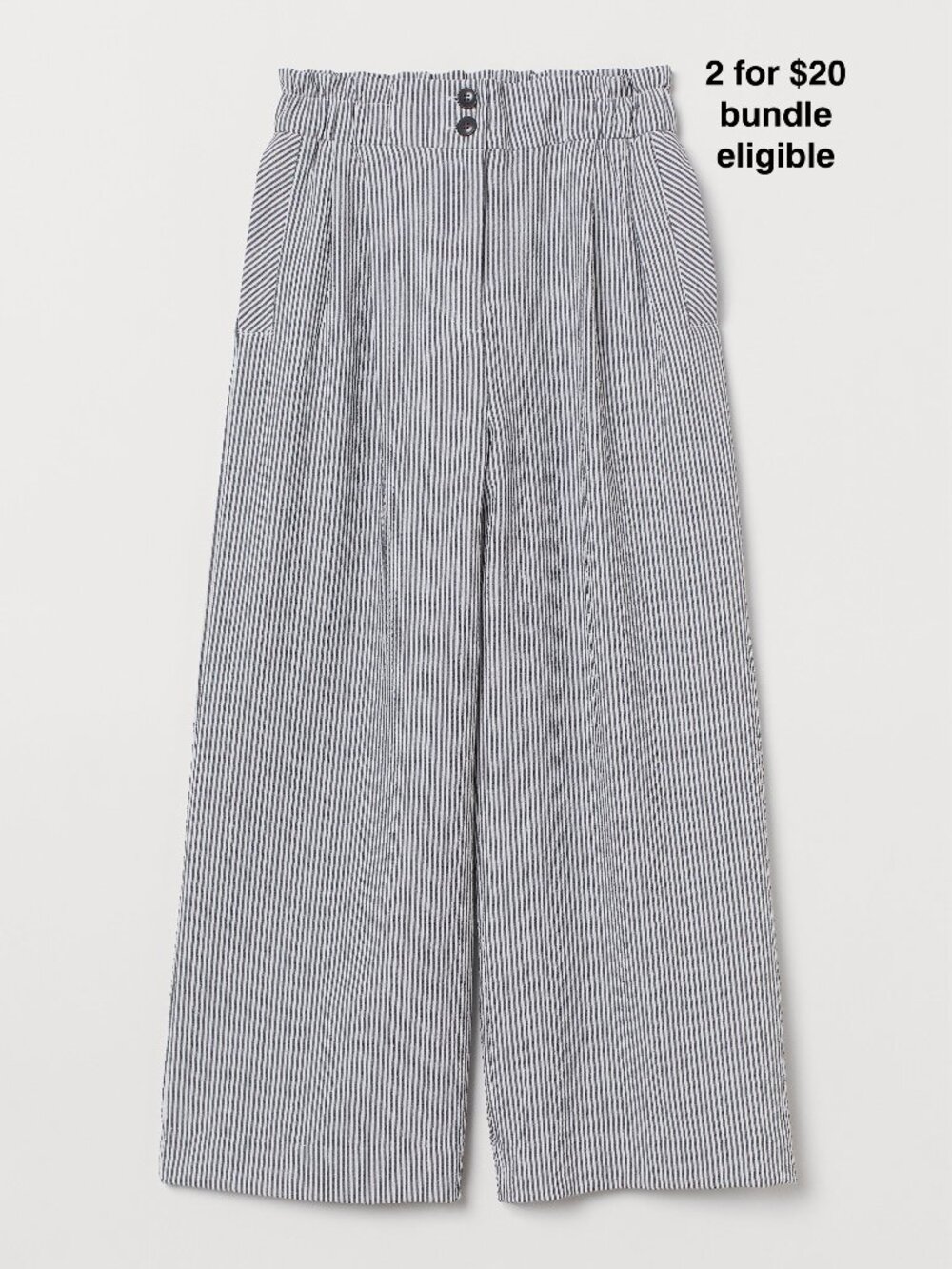 H&M High Waist Wide Leg Ankle Pants Navy Stripe Pleated Trousers